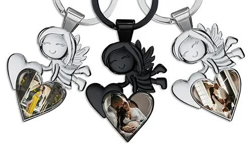 Regalo para futuros padres – Llavero corazón ángel personalizado con foto familiar