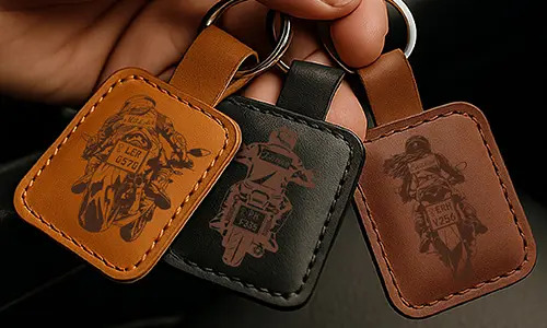 Galerie Schlüsselanhänger Motorrad Leder graviert 1