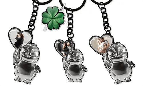 Llavero corazón pingüino personalizado con foto – Regalo adorable para futuros padres