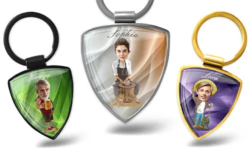 Personalized Shield Keychain – Comic Style with Your Hobby or Profession