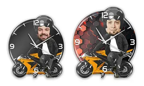 Personalizowany Zegar Ścienny Komiks Hobby - Mężczyzna Motocykl