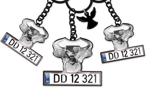 Porte-clés de taureau avec plaque d'immatriculation