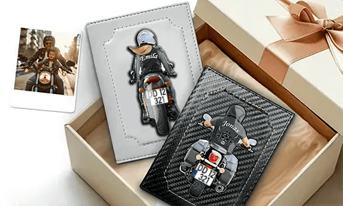 Porte-documents personnalisé pour moto avec nom et numéro d'immatriculation – cadeau pour votre chère fille
