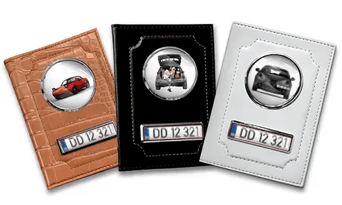 Porta documenti auto standard con auto/foto e targa per tua moglie