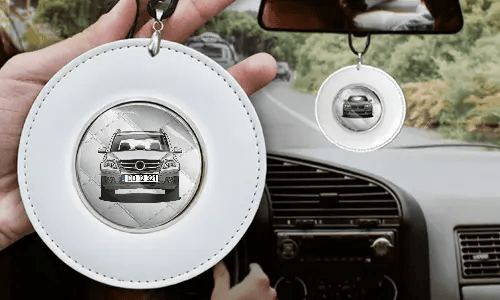 Autospiegelanhänger Rund - Weißes Leder