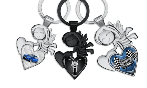 Klíčenka s andělem strážným - srdce s autem