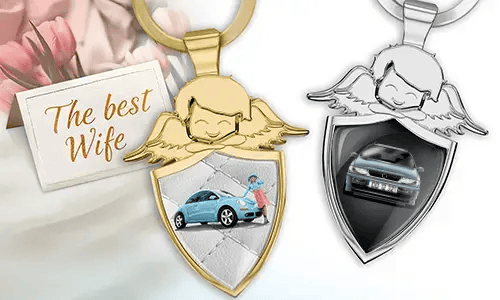 Porte-clés bouclier ange personnalisé - cadeau pour votre femme