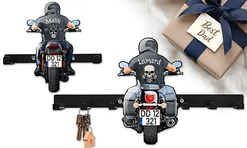 Wieszak na klucze motocyklowe dla twojego taty - najlepszy prezent z jego imieniem i numerem rejestracyjnym
