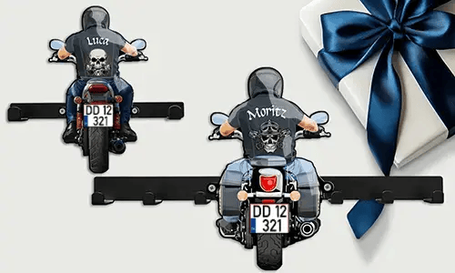 Porte-clés mural moto pour ton grand-père avec son nom et sa plaque d'immatriculation