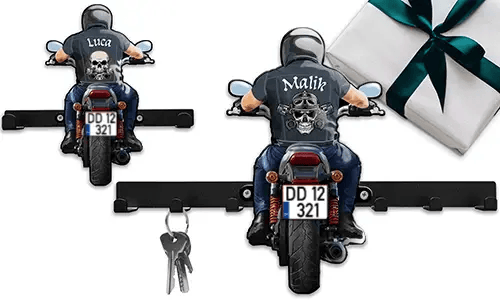 Einzigartiger Motorrad-Schlüsselhalter-Wand für deinen Ehemann - sein Name und Kennzeichen