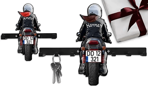 Motorrad-Schlüsselhalter für die Wand mit dem Namen deiner Mutter und deinem Kennzeichen