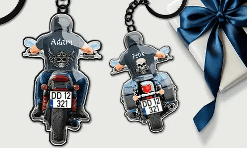 Portachiavi da biker con il nome di tuo marito!