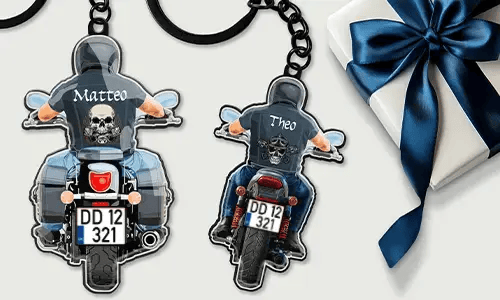 Gepersonaliseerde motorsleutelhanger met naam en kenteken – cadeau voor jou