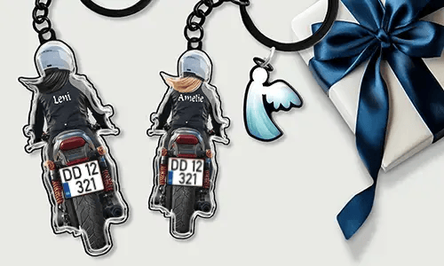 Porte-clés moto personnalisé avec nom et plaque d'immatriculation - cadeau pour ta sœur