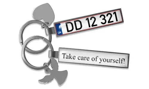 Personalized license plate keychain with name tag