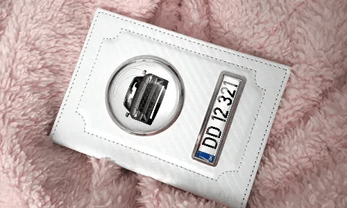 hülle für kfz schein mit Autosilhoette und Kennzeichen etui fahrzeugpapiere